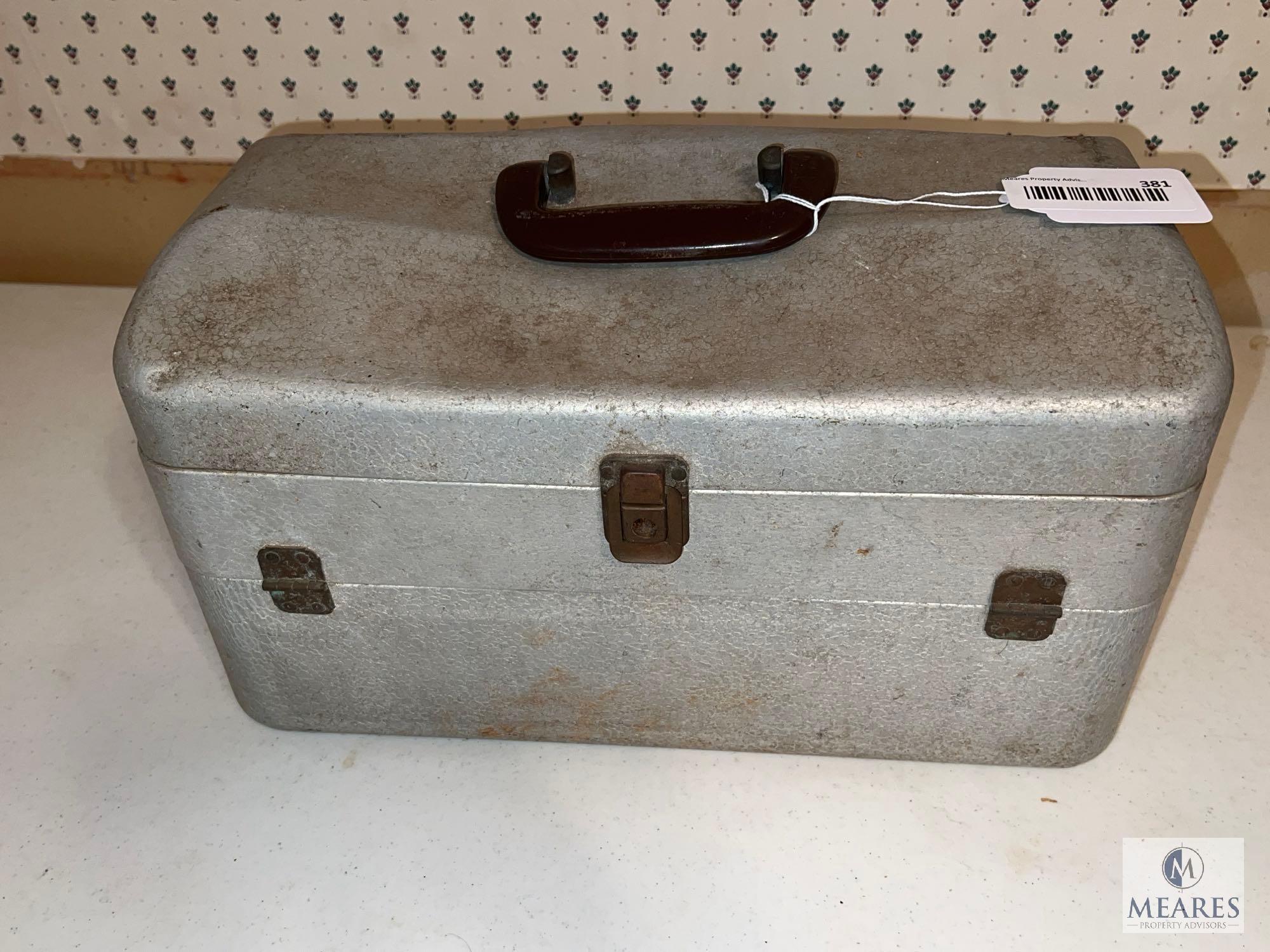 Vintage Metal Fishing Tackle Box with Baits
