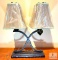 The Natural Light Dual Light Black Metal Base Lamp with Tan Shades 23