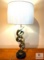 John Richard Brass Ribbon Base Table Lamp with Beige Drum Shade 31