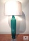 Wilhelmina Teal Glass Base Table Lamp with Ivory Drum Shade 33