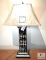 Hand-Painted Black & Gold Bamboo Cluster Table Lamp with Beige Square Bell Shade 30