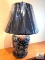 Black Floral Lotus Ceramic Urn Table Lamp with Black Bell Shade 27