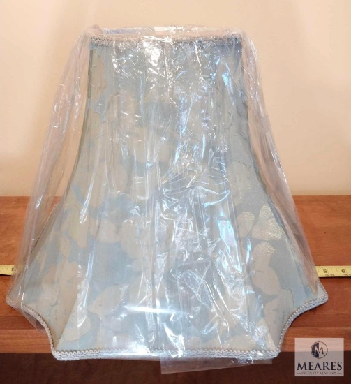 Light Blue with Ivory Floral Design Inverted Square Bell Lampshade 17" Square Base