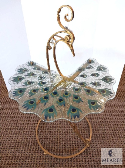 Peacock Accent Table with Glass Top