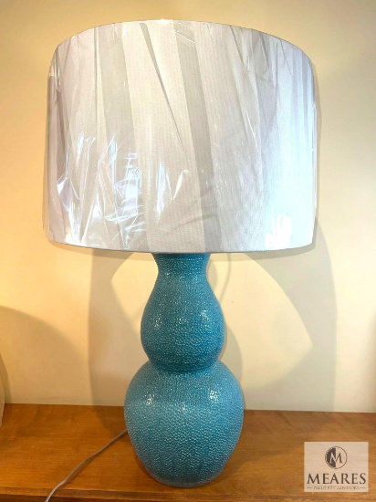 Aqua Dimpled Glaze Ceramic Base Table Lamp 30"