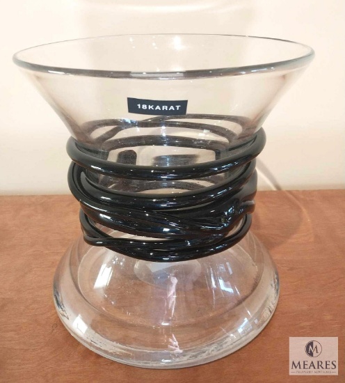 E18hteen Karat Clear Glass Bowl with Black Glass Wrap