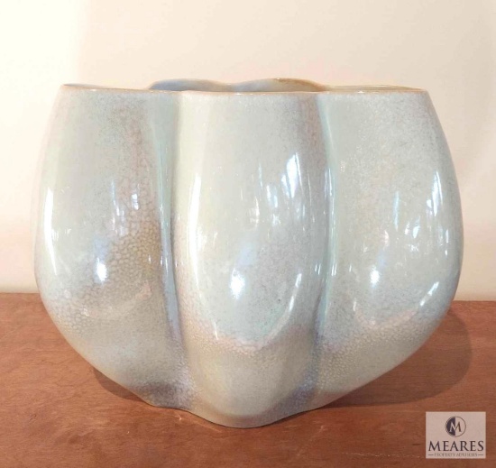 Pumpkin Cache Pot Vase Ivory to Tan Glaze 10" Tall