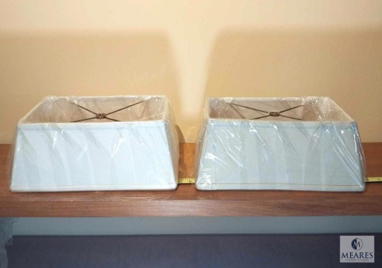 Pair of Shallow Rectangle Lampshades in Ivory Tone