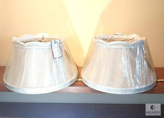 Pair Royal Designs Sand Scalloped Top Bell Lampshades with Braided Trim