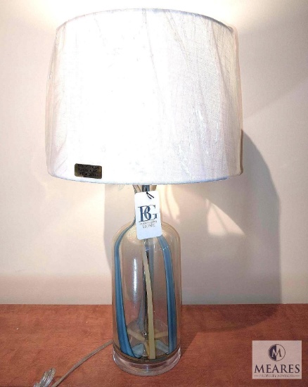 Bradburn Gallery Striped Glass Bottle Table Lamp with Beige Drum Shade