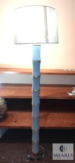 Hamilton House Palladian Blue Bamboo Porcelain Floor Lamp with Off White Shallow Drum Shade 66"