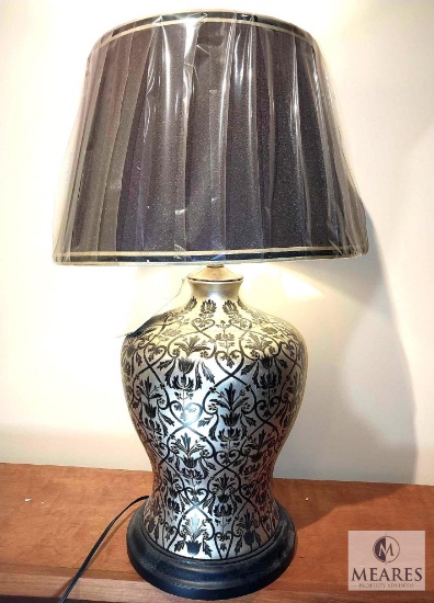 Siler & Black Bold Pattern Ceramic Base Table Lamp with Black Empire Shade 31"