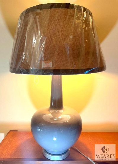 Light Blue Porcelain Base Table Lamp with Coffee Empire Shade 31"