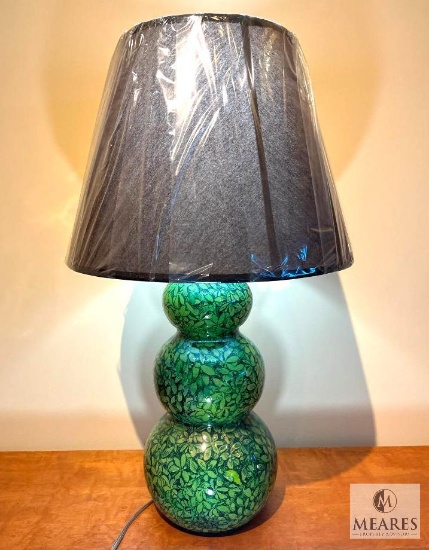 Lemon Tree Topiary Glass Base Lamp With Gray Shade 28"