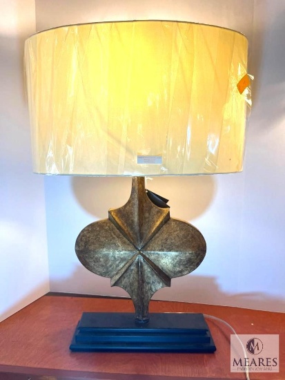 Bronze Star Sculpture Table Lamp on Black Base with Oval Cream Drum Shade 28"