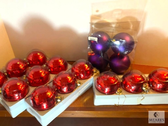 Christmas Ornament Lot Red and Amethyst Balls