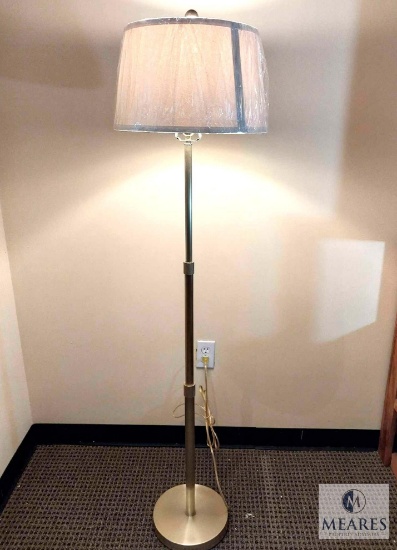 Brass Floor Lamp with Egg Linen Empire Shade 59"