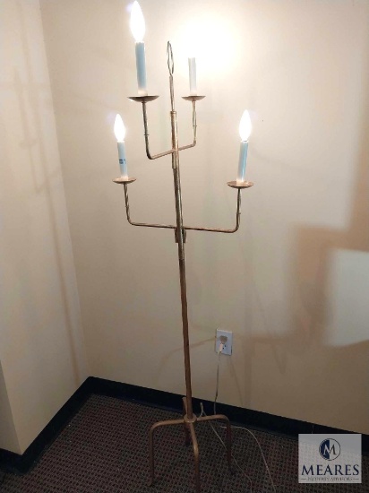 Four Light Gold Tone Candelabra Floor Stand 62"
