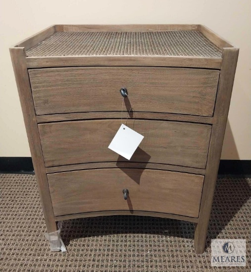 Three Drawer Weathered Pine Wood Nightstand with Textured Top