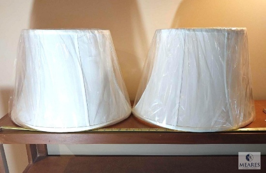 Pair of White Shallow Drum Lampshades 16" Bottom Diameter