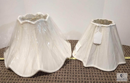 Lot of Two Fancy Lampshades in Ivory Scalloped Bell & Fancy Square