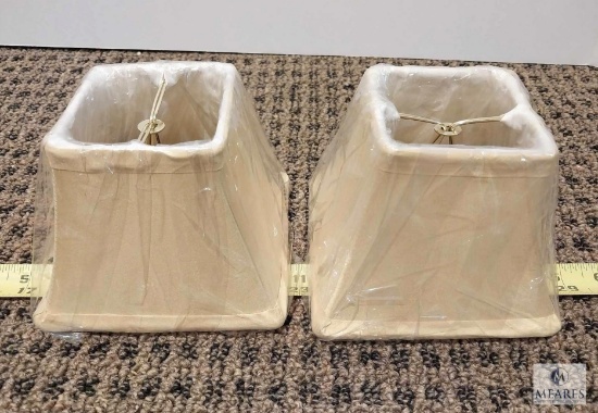 Pair of Two Taupe Empire Square Clip-On Lampshades