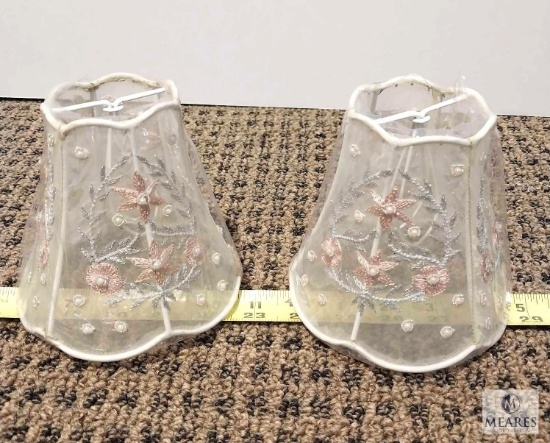 Pair Sheer White with Beading & Embroidery Clip-On Lampshades