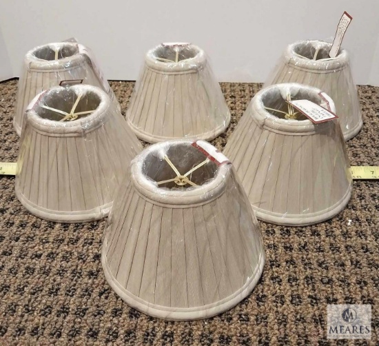 Set of Six Tan Pleated Empire Clip-On Lampshades
