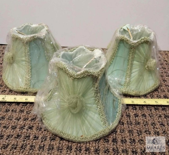 Set of Three Light Green Scalloped Bell Clip-On Lampshades with Lots of Detail