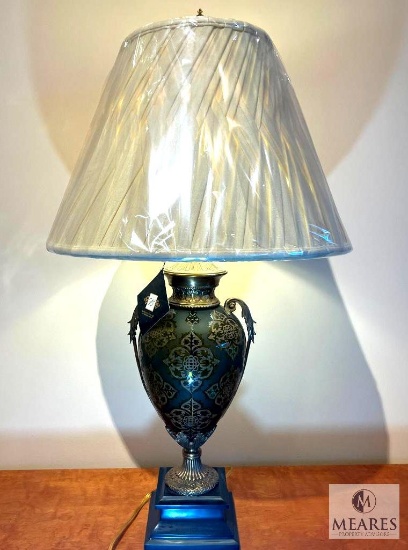 Bradburn Gallery Lucinda Painted Glass & Gilt Urn Table Lamp with Ivory Shade 30"