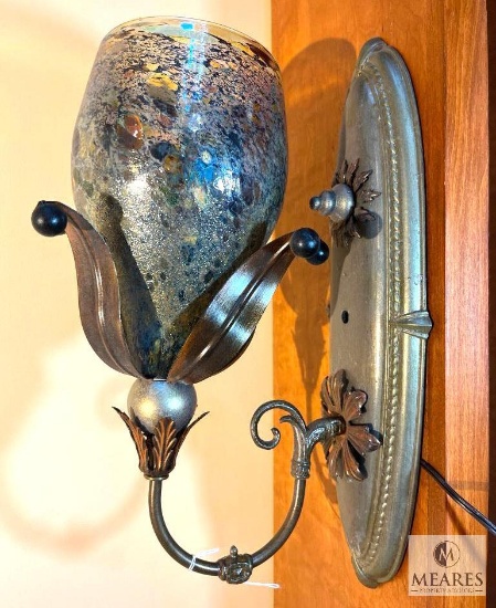 Multi-Colored Glass Sconce with Brass Holder Wired Light 18"