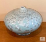 Round Porcelain Vase Seafoam Green with Pearl Like Shell Design