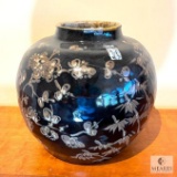 Vintage Hand-Painted Black Japanese Wine Jar
