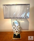 Wildwood Easton Gold Leaf Geometric Base Buffet Lamp with Beige Rectangle Shade 32
