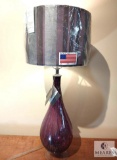 Currey & Co Amethyst & Silver Glass Base Table Lamp with Striped Drum Shade