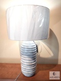 White Washed Wood Ribbed Column Table Lamp with White Drum Shade 27