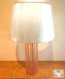 Talia Hand-Blown Clear & Orange Striped Glass Table Lamp with Ivory Empire Shade 28