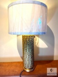 Gold Tone Segmented Column Table Lamp with Ivory Shade 30