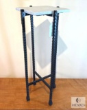 Hammered Black Iron with White Marble Top Plant Stand