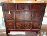 Antique Tibetan Painted Floral Motif Wooden Cupboard