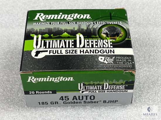 20 Rounds Remington .45 ACP Pistol Ammo. 185 Grain Belted Hollow Point Self Defense