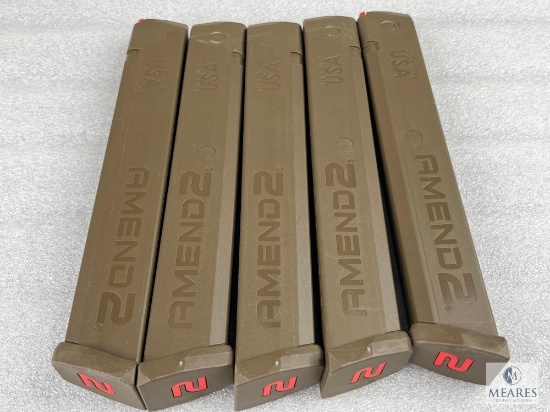 Five New 30 Round 9mm Extended Pistol Mags Fits Glock 17,19,26,34 and Carbine Rifles FDE In Color