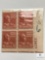 #815 - 1938 10c John Tyler, Brown Red Plate Block of Four Stamps