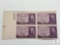 #946 - 1947 3c Joseph Pulitzer Plate Block of Four Stamps