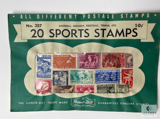 Sports Stamps, 20 Different Baseball, Archery, Football, Tennis, Etc. Unopened Envelope