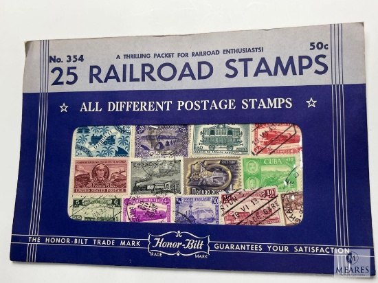 Railroad Stamps, 25 Different A Thrilling Packet For Railroad Enthusiasts, Unopened Envelope