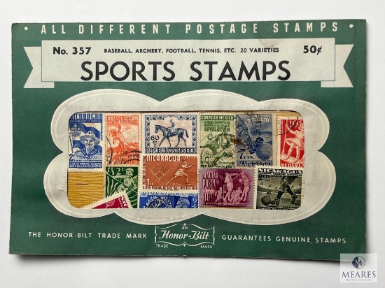 Sports Stamps, 20 Different Baseball, Archery, Football, Tennis, Etc. Unopened Envelope