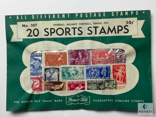 Sports Stamps, 20 Different Baseball, Archery, Football, Tennis, Etc. Unopened Envelope