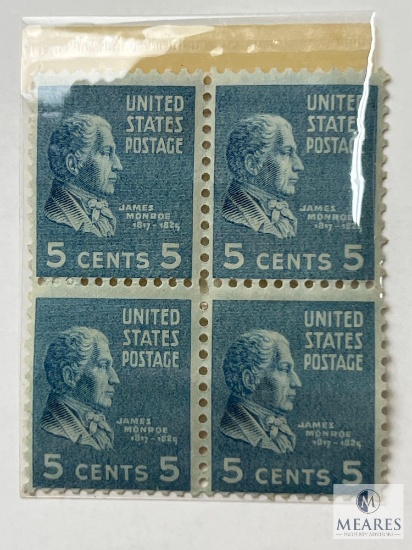# 845 - 1939 5c James Monroe, Bright Blue, Set of Four Stamps