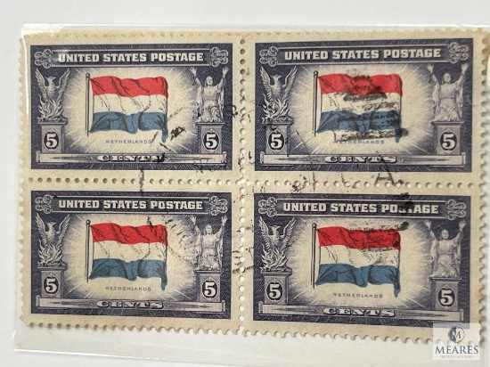 # 913 - 1943 Overrun Countries: 5c Flag of Netherlands Set of Four Stamps